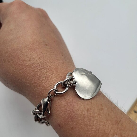 Silver Tone Heart Charm Chain Link Bracelet - Picture 4 of 8